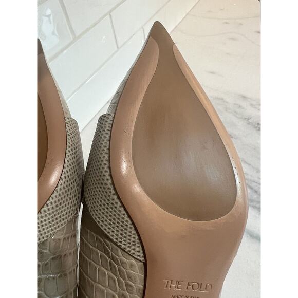 NEW The Fold London Isola 45 Mid Heel Grey Croc-Embossed Leather 38 (8) - Picture 9 of 12
